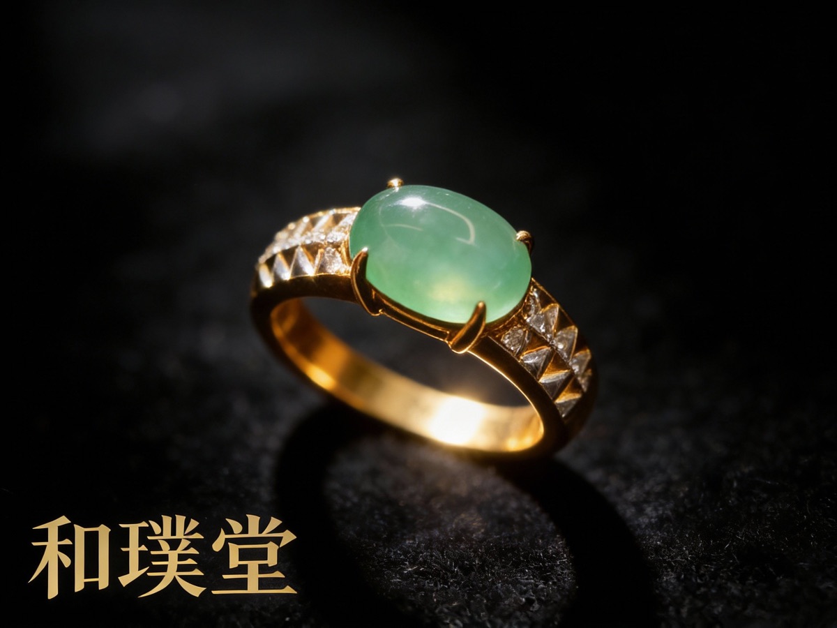 糯种阳绿蛋面戒指