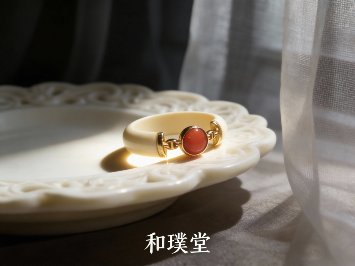 红珊瑚象牙戒指